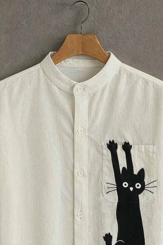 Soulbox Cream Casual Shirt with Cat Print