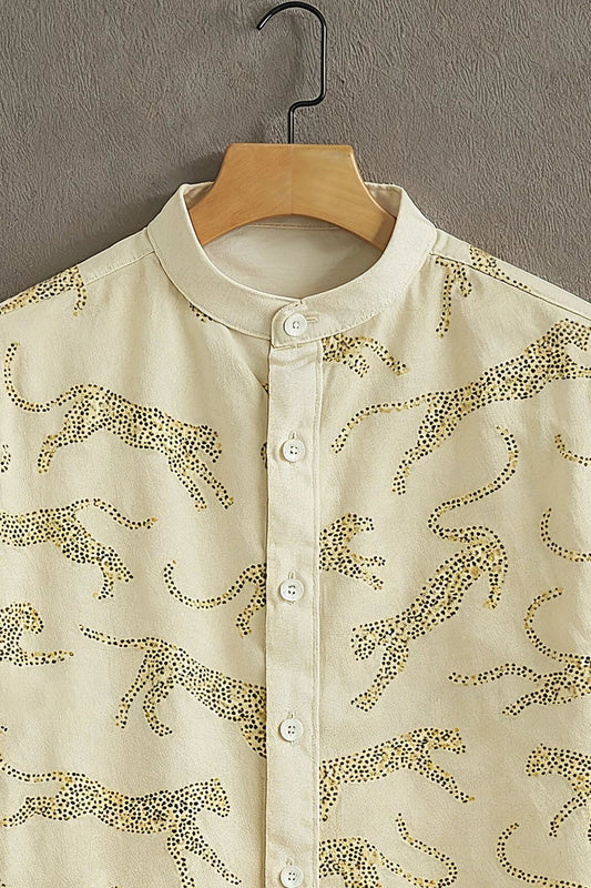Soulbox Beige Casual Shirt with Leopard Outline Print